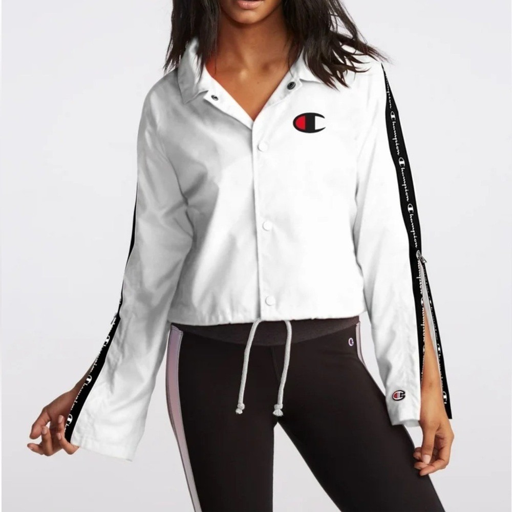 Champion Women's White and‎ Black Varsity Jacket Windbreaker Small